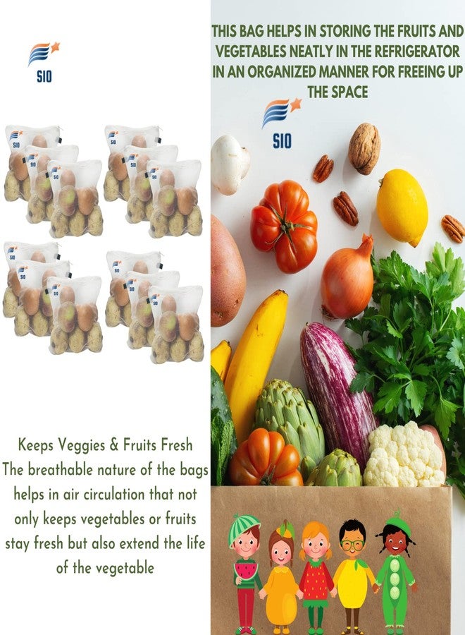 Sio Reusable Vegetable Storage Bags for Refrigerator - Breathable Mesh Produce Organizers for Fresh Fruits & Veggies - Zippered Fridge & Freezer Bags for Easy Food Storage Pack of 12 - Image 3